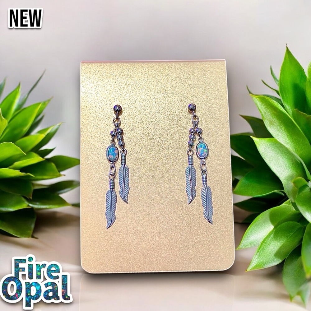 New Elegant Fire Opal Silver Leafs Dangle Earrings